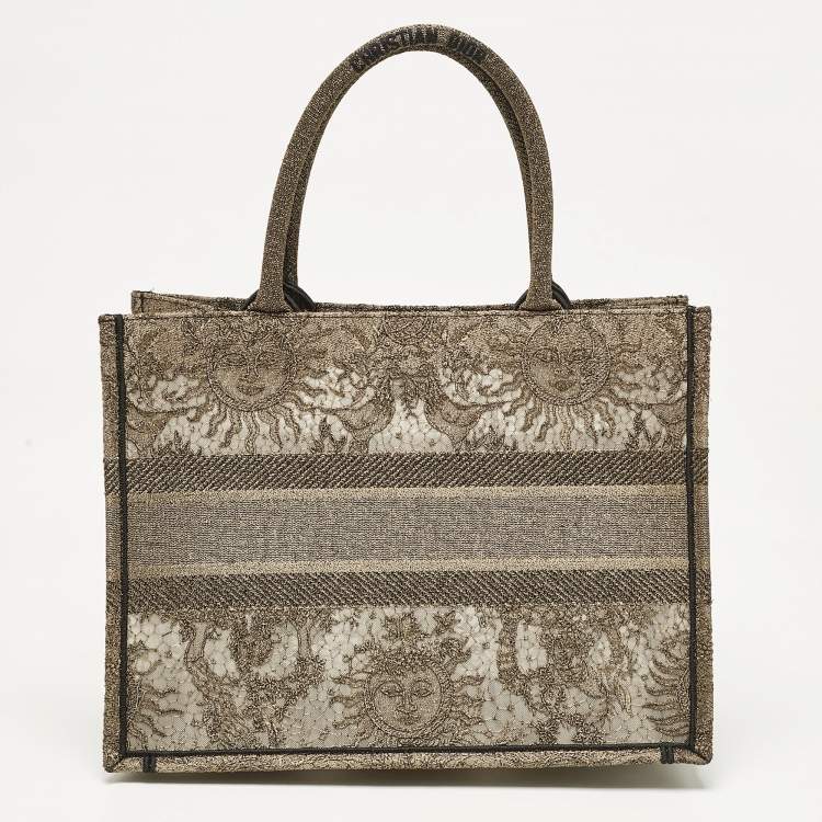 Pre Owned Dior Metallic Gold Embroidered Mesh Medium Book Tote 
