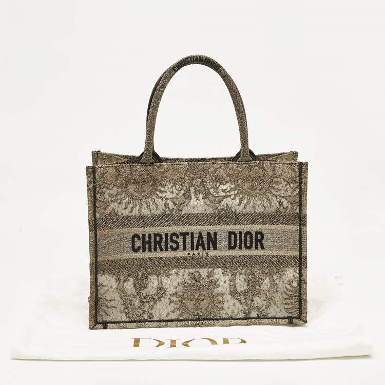 Pre Owned Dior Metallic Gold Embroidered Mesh Medium Book Tote 