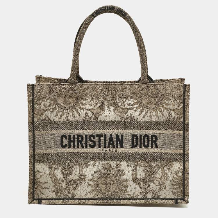 Pre Owned Dior Metallic Gold Embroidered Mesh Medium Book Tote 