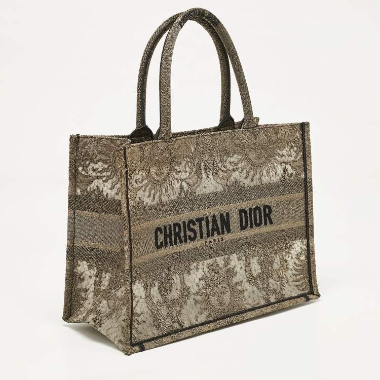 Pre Owned Dior Metallic Gold Embroidered Mesh Medium Book Tote 
