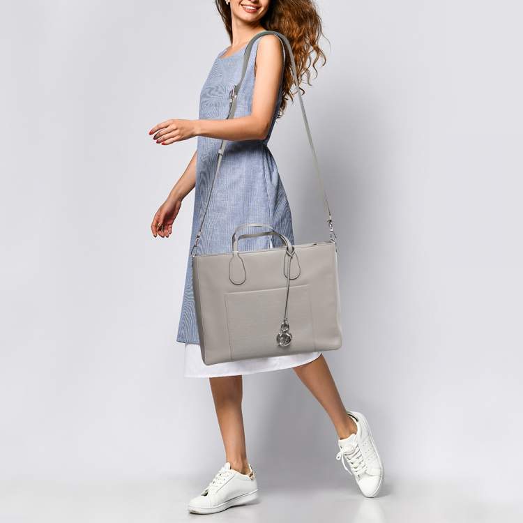 Pre Owned Dior Grey Cannage Leather Nappy Diaper Bag 