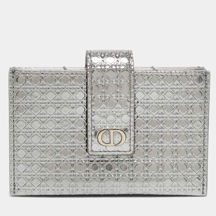 Pre Owned Dior Grey Micro Cannage Leather 30 Montaigne 5 Gusset Card Holder