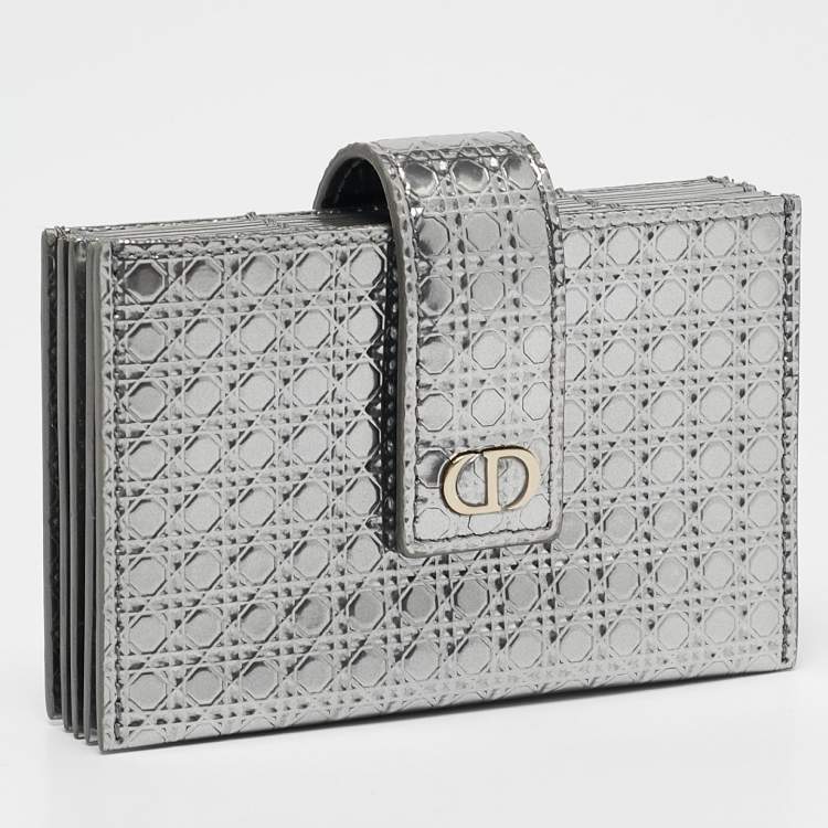 Pre Owned Dior Grey Micro Cannage Leather 30 Montaigne 5 Gusset Card Holder