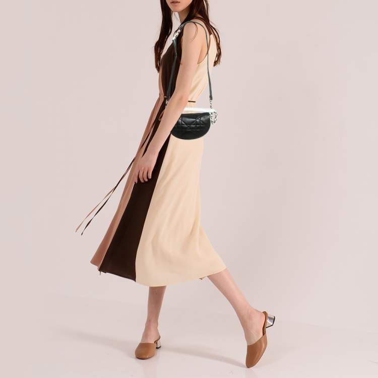 Pre Owned Dior Black/White Macro Cannage Leather Micro Vibe Hobo