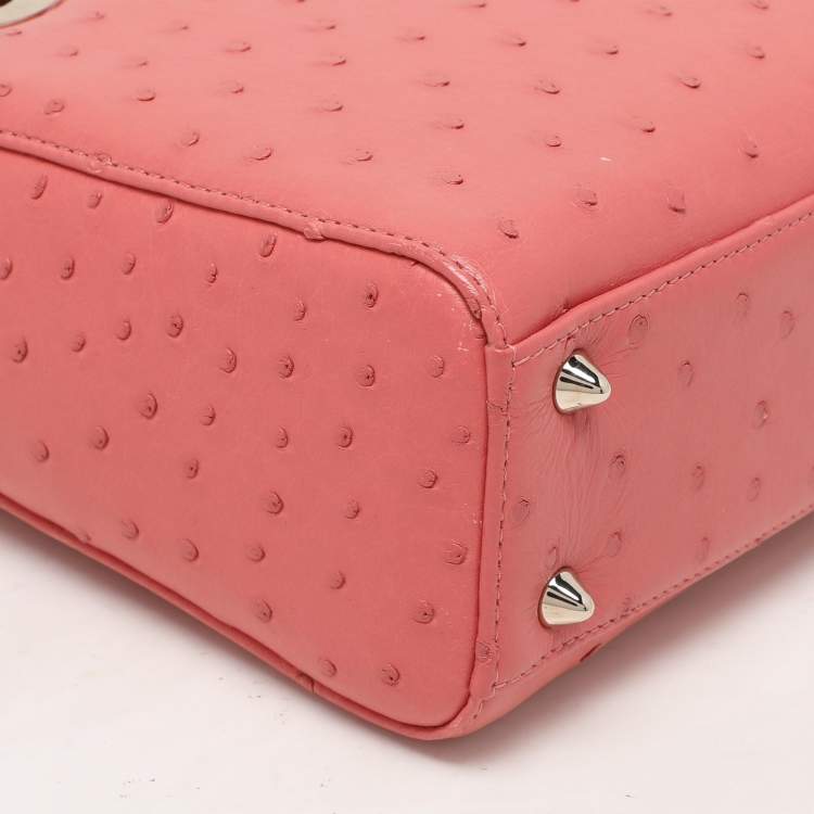 Pre Owned Dior Pink Ostrich Leather Small Lady Dior Tote