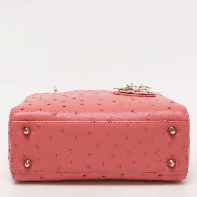 Pre Owned Dior Pink Ostrich Leather Small Lady Dior Tote