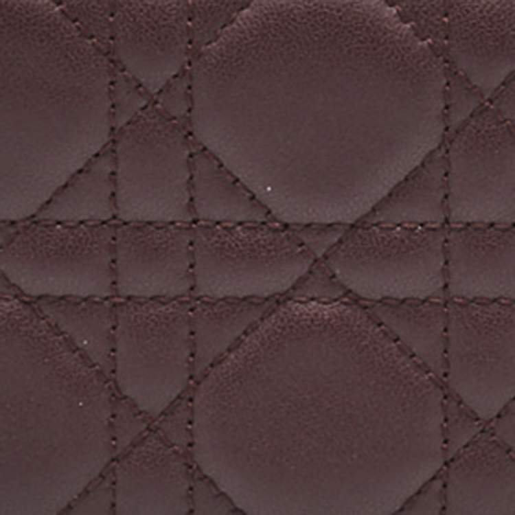 Pre Owned Dior Burgundy Cannage Leather Lady Dior Flap Card Case