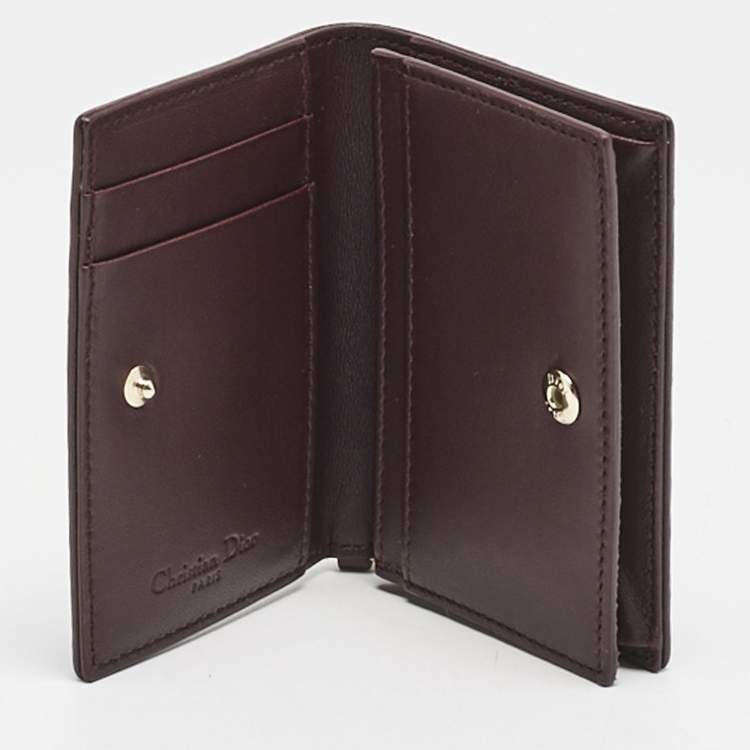 Pre Owned Dior Burgundy Cannage Leather Lady Dior Flap Card Case