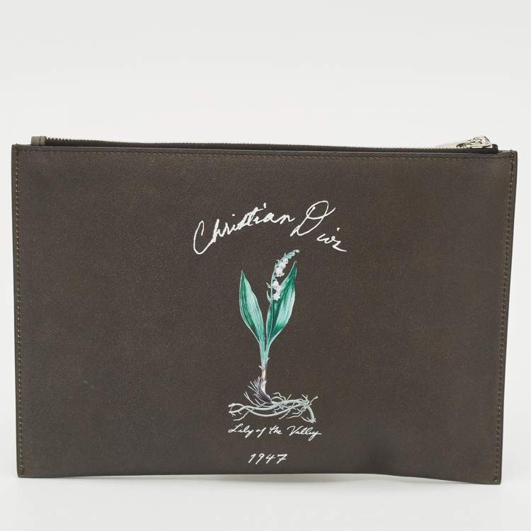 Pre Owned Dior Black Nubuck Leather 1947 Lily of the Valley Pouch