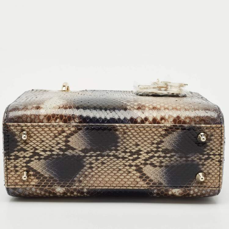 Pre Owned Dior Brown Python Small Lady Dior Tote
