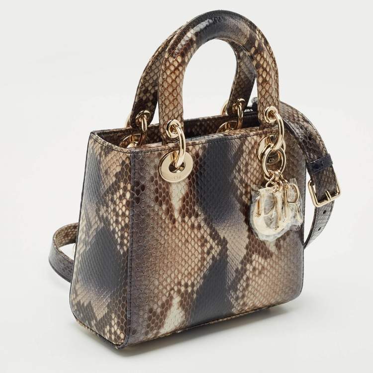 Pre Owned Dior Brown Python Small Lady Dior Tote