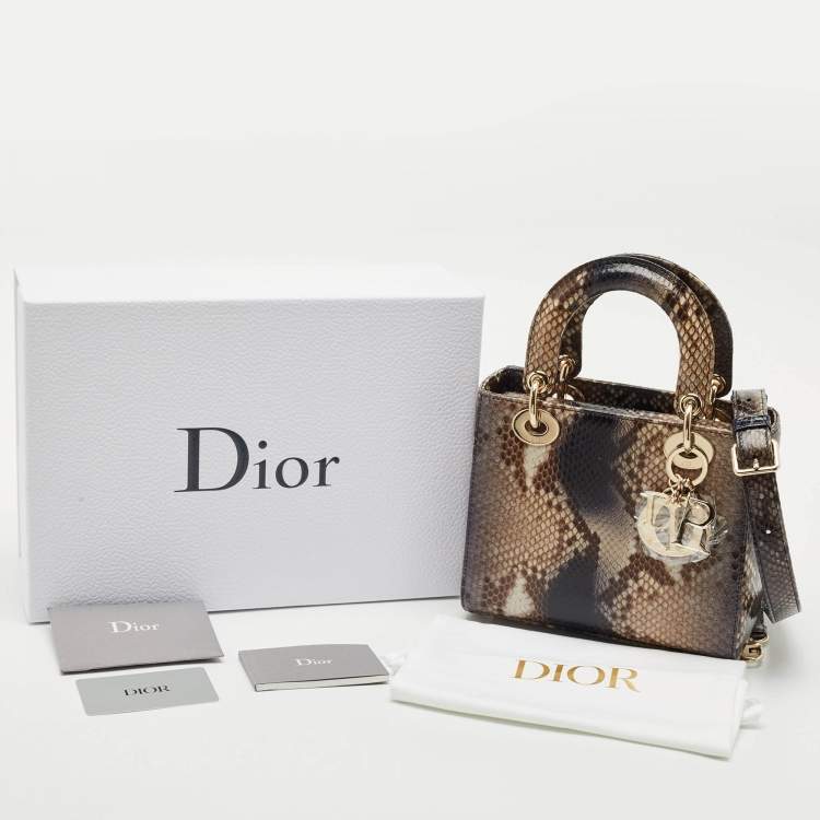 Pre Owned Dior Brown Python Small Lady Dior Tote