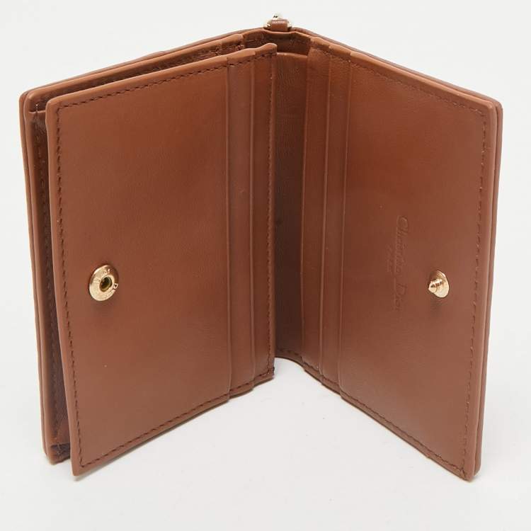 Pre Owned Dior Brown Cannage Leather Mini Lady Dior Wallet