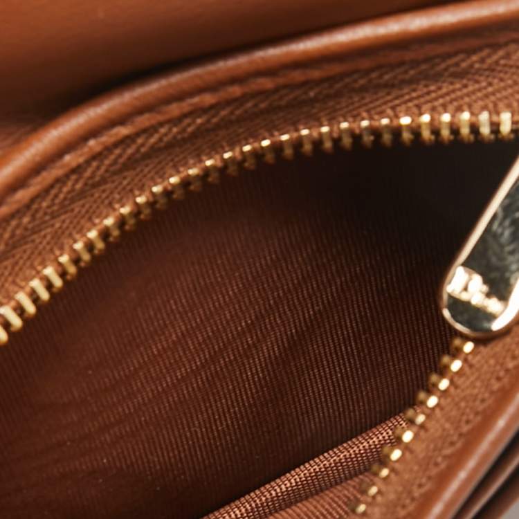 Pre Owned Dior Brown Cannage Leather Mini Lady Dior Wallet