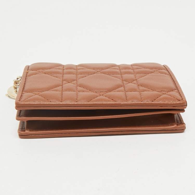 Pre Owned Dior Brown Cannage Leather Mini Lady Dior Wallet