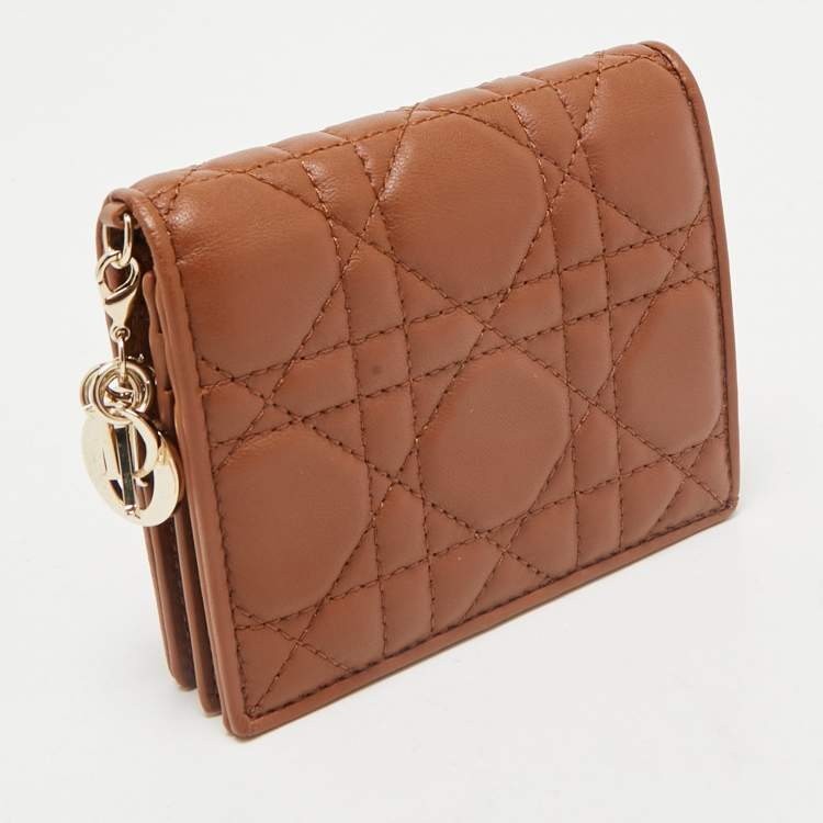 Pre Owned Dior Brown Cannage Leather Mini Lady Dior Wallet