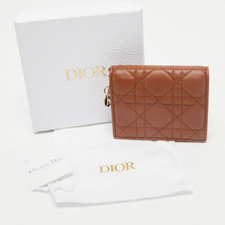 Pre Owned Dior Brown Cannage Leather Mini Lady Dior Wallet