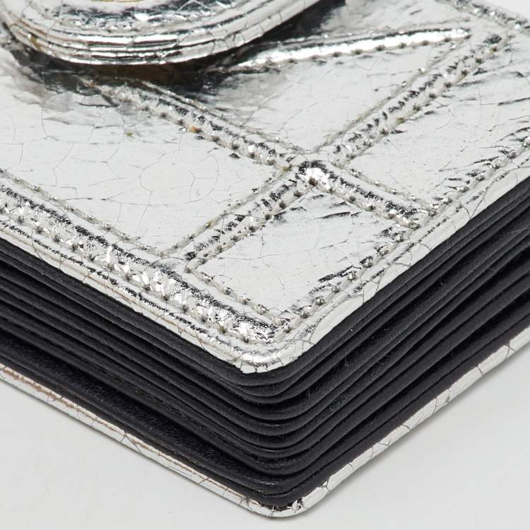 Pre Owned  Dior Silver Crinkled Leather Diorama Gusset Card Holder