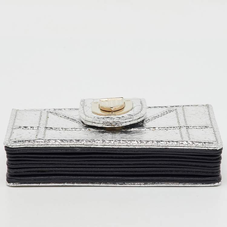 Pre Owned  Dior Silver Crinkled Leather Diorama Gusset Card Holder