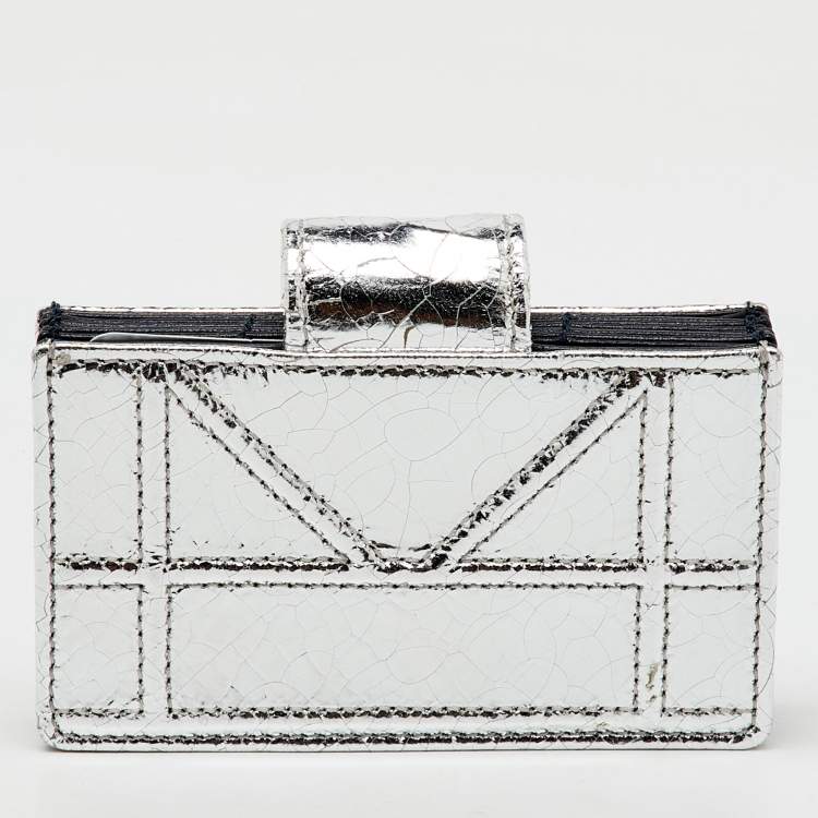 Pre Owned  Dior Silver Crinkled Leather Diorama Gusset Card Holder