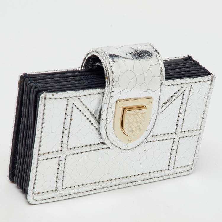 Pre Owned  Dior Silver Crinkled Leather Diorama Gusset Card Holder