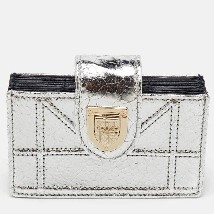 Pre Owned  Dior Silver Crinkled Leather Diorama Gusset Card Holder
