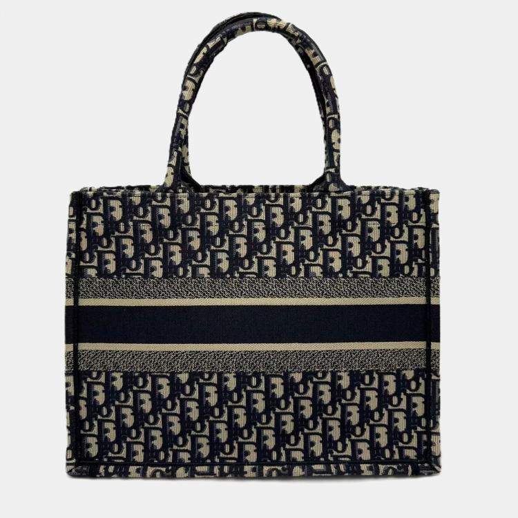 Pre Owned Dior Book Tote Medium Oblique Navy