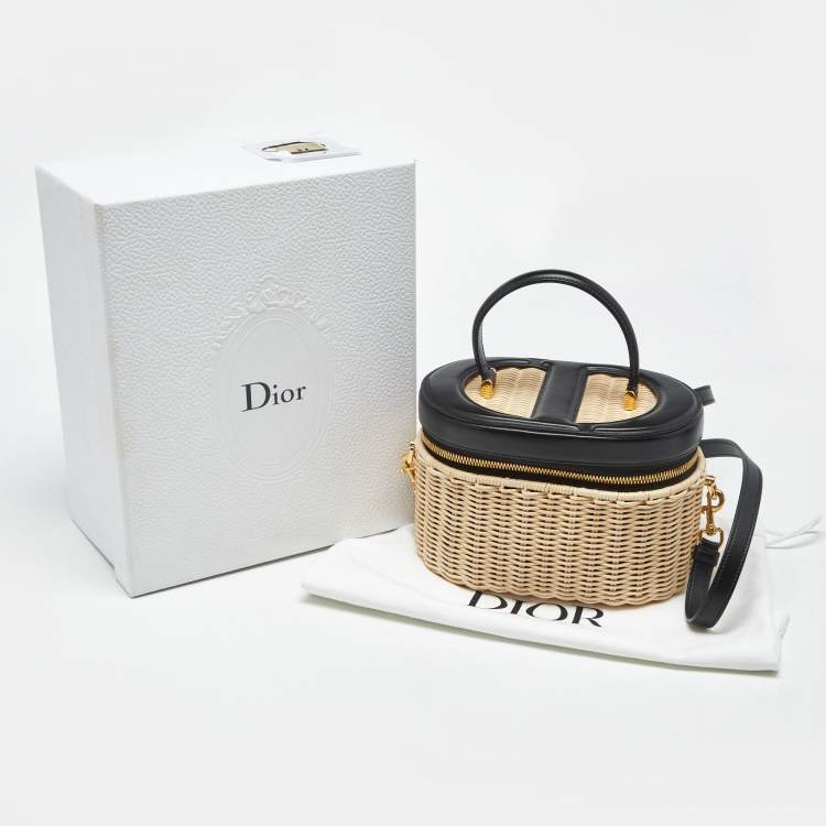 Pre Owned Dior Beige/Black Wicker and Leather CD Vanity Bag