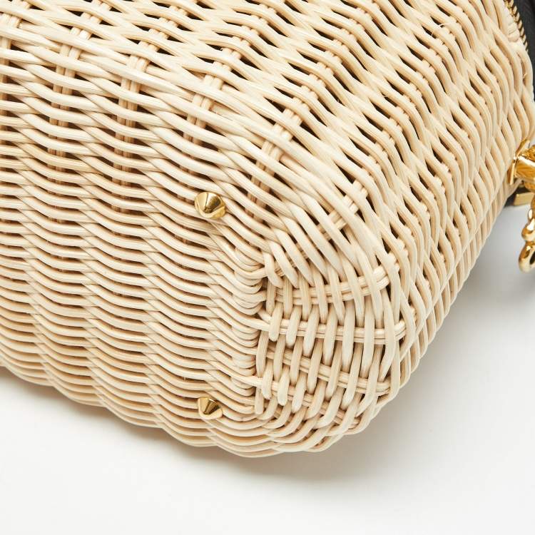 Pre Owned Dior Beige/Black Wicker and Leather CD Vanity Bag