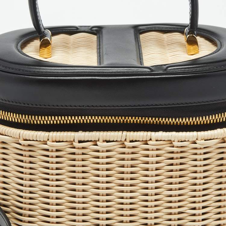 Pre Owned Dior Beige/Black Wicker and Leather CD Vanity Bag