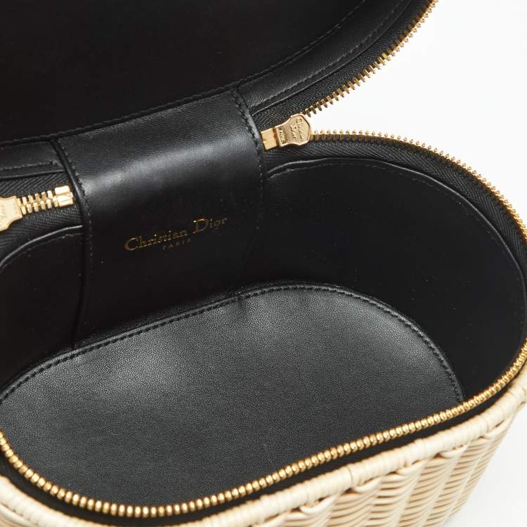 Pre Owned Dior Beige/Black Wicker and Leather CD Vanity Bag