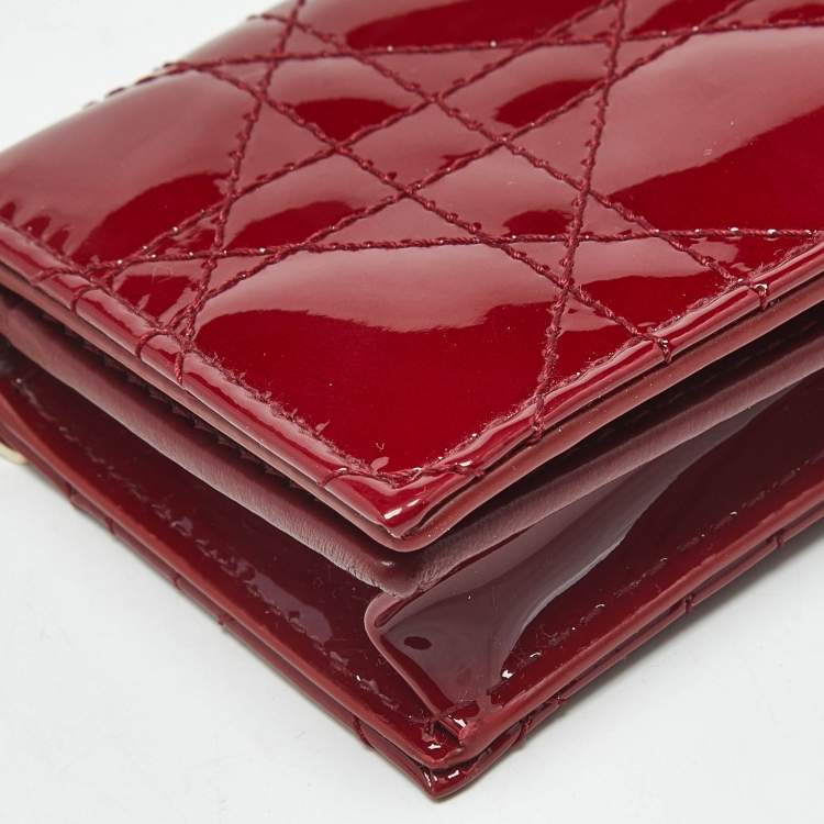 Pre Owned Dior Red Patent Leather Lady Dior Bloom Card Holder
