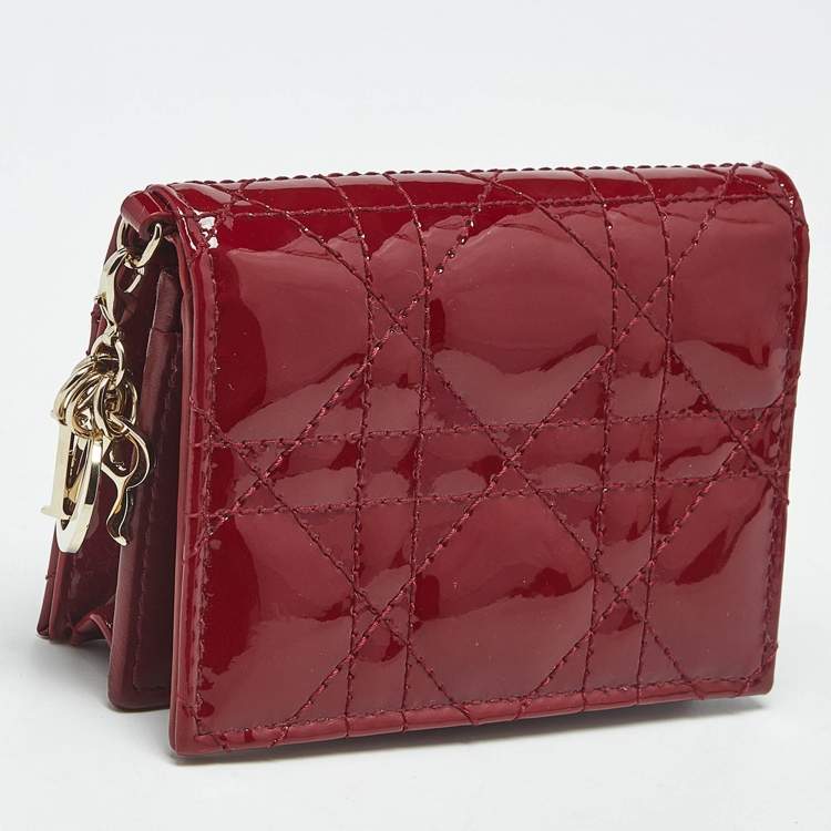 Pre Owned Dior Red Patent Leather Lady Dior Bloom Card Holder