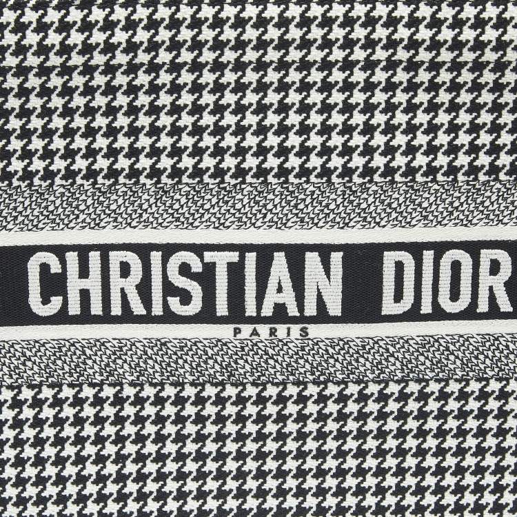 Pre Owned Dior Black/White Houndstooth Embroidered Canvas Medium Book Tote 