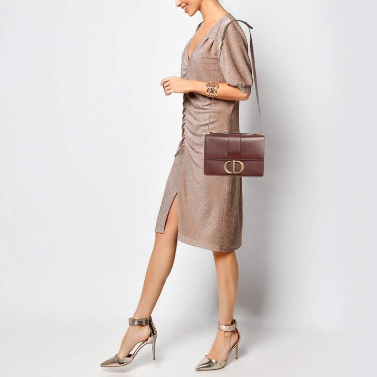 Pre Owned Dior Burgundy Leather 30 Montaigne Shoulder Bag