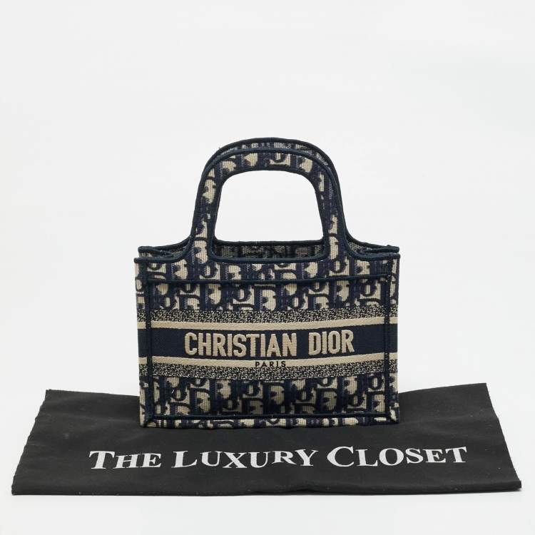 Pre Owned Dior Navy Blue Oblique Canvas Mini Book Tote