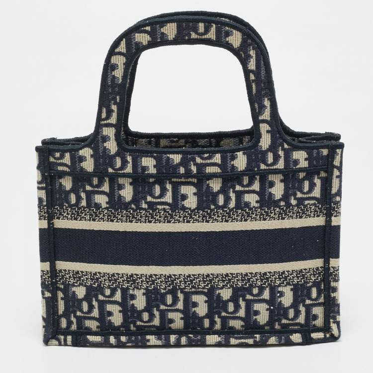 Pre Owned Dior Navy Blue Oblique Canvas Mini Book Tote