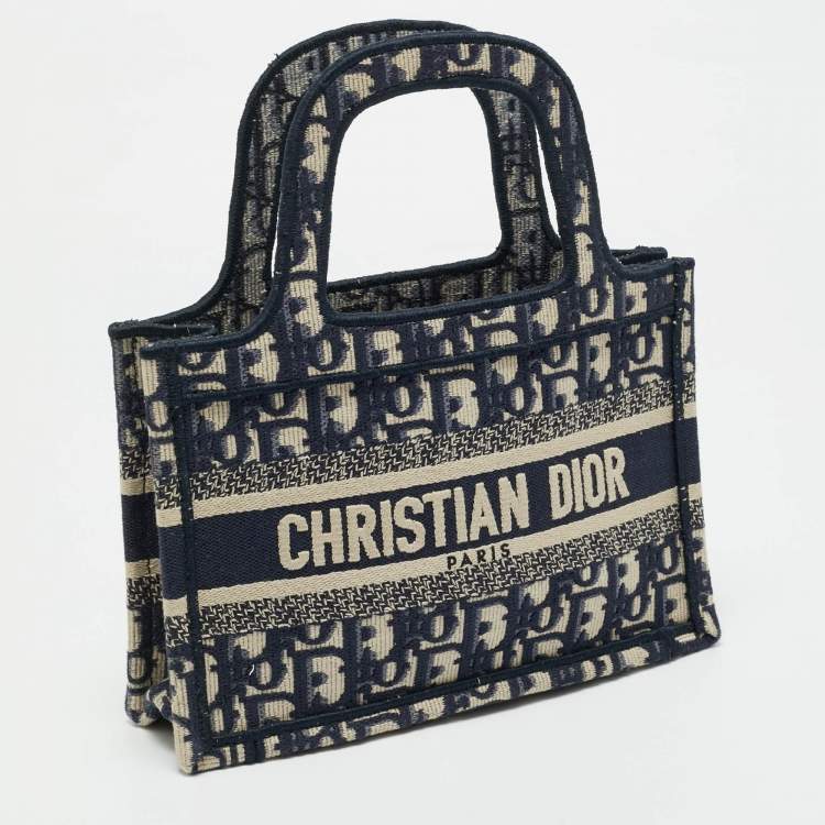 Pre Owned Dior Navy Blue Oblique Canvas Mini Book Tote