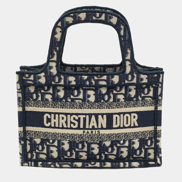 Pre Owned Dior Navy Blue Oblique Canvas Mini Book Tote