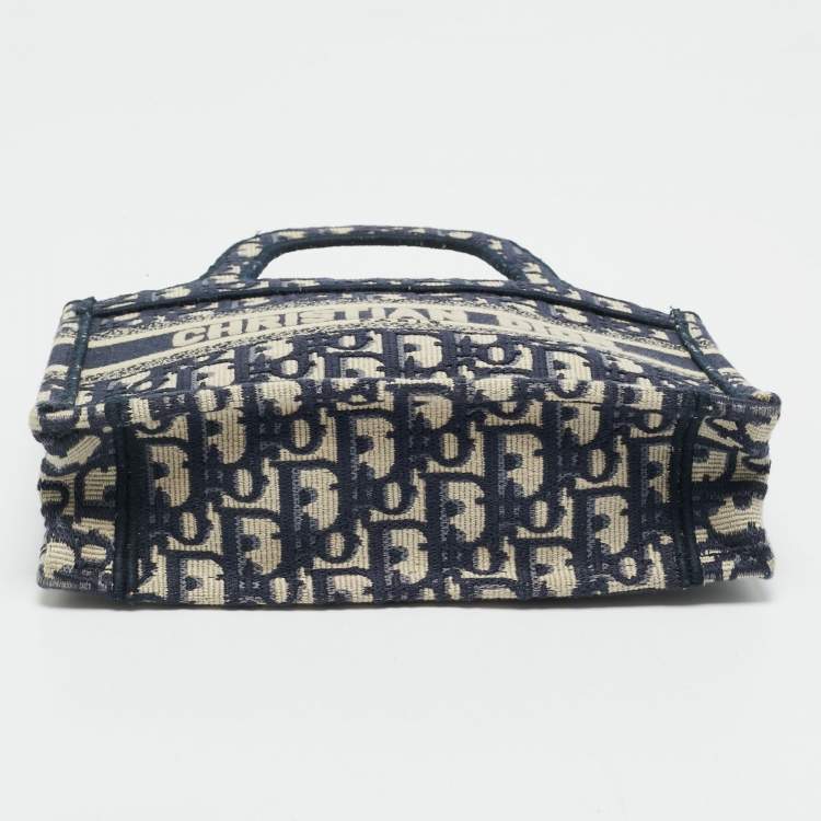 Pre Owned Dior Navy Blue Oblique Canvas Mini Book Tote