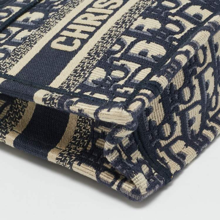 Pre Owned Dior Navy Blue Oblique Canvas Mini Book Tote