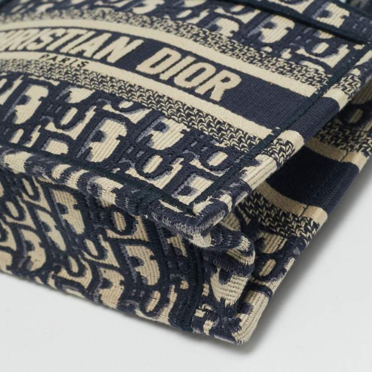 Pre Owned Dior Navy Blue Oblique Canvas Mini Book Tote