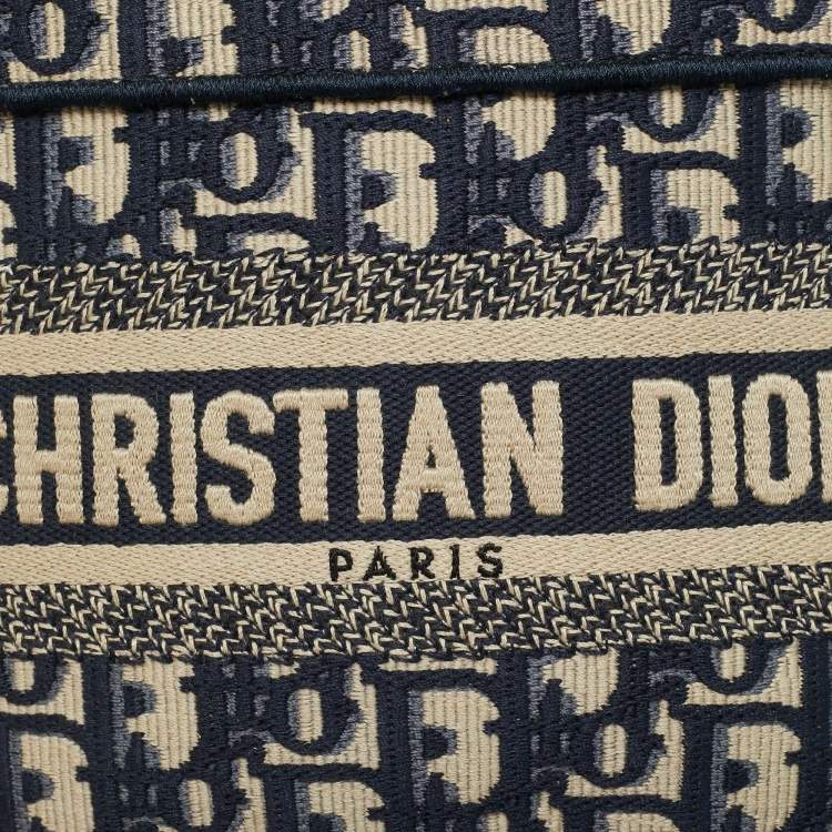 Pre Owned Dior Navy Blue Oblique Canvas Mini Book Tote
