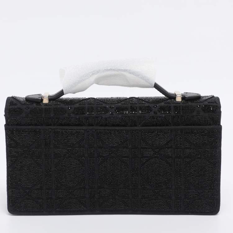 Pre Owned Dior Black Cannage Beads Embellished and Fabric Mini My Dior Clutch