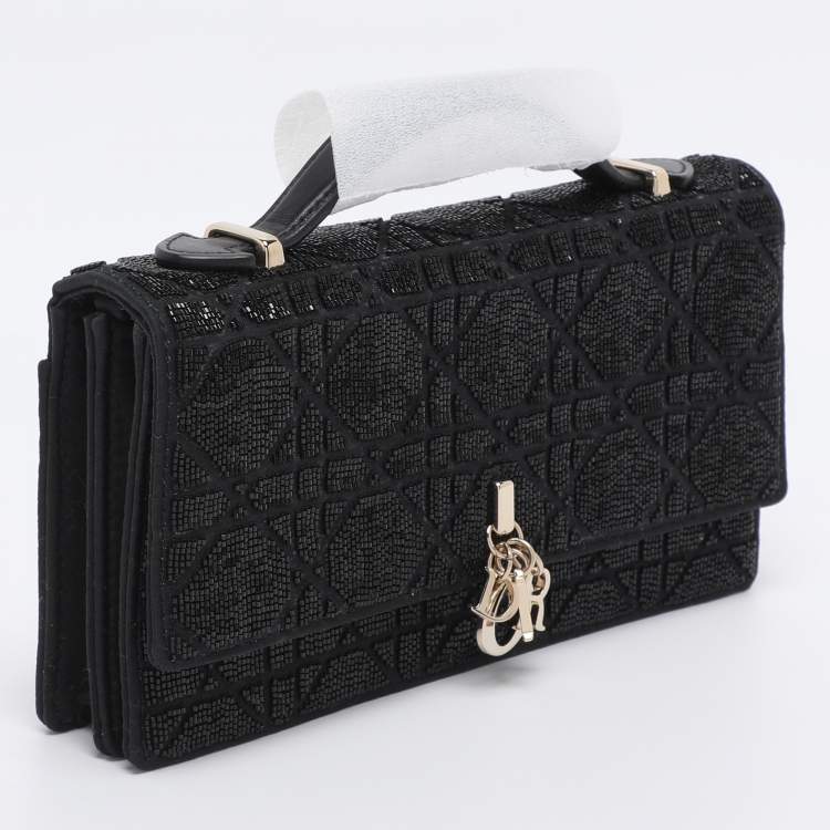 Pre Owned Dior Black Cannage Beads Embellished and Fabric Mini My Dior Clutch