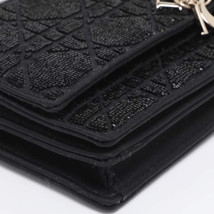 Pre Owned Dior Black Cannage Beads Embellished and Fabric Mini My Dior Clutch