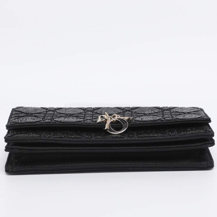 Pre Owned Dior Black Cannage Beads Embellished and Fabric Mini My Dior Clutch