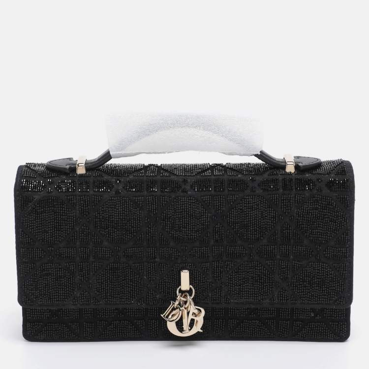 Pre Owned Dior Black Cannage Beads Embellished and Fabric Mini My Dior Clutch