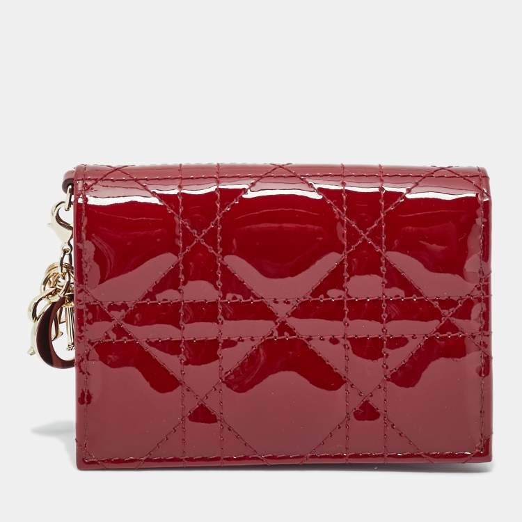 Pre Owned Dior Red Patent Leather Lady Dior Bloom Card Holder
