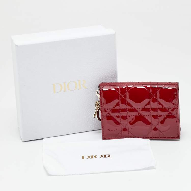 Pre Owned Dior Red Patent Leather Lady Dior Bloom Card Holder